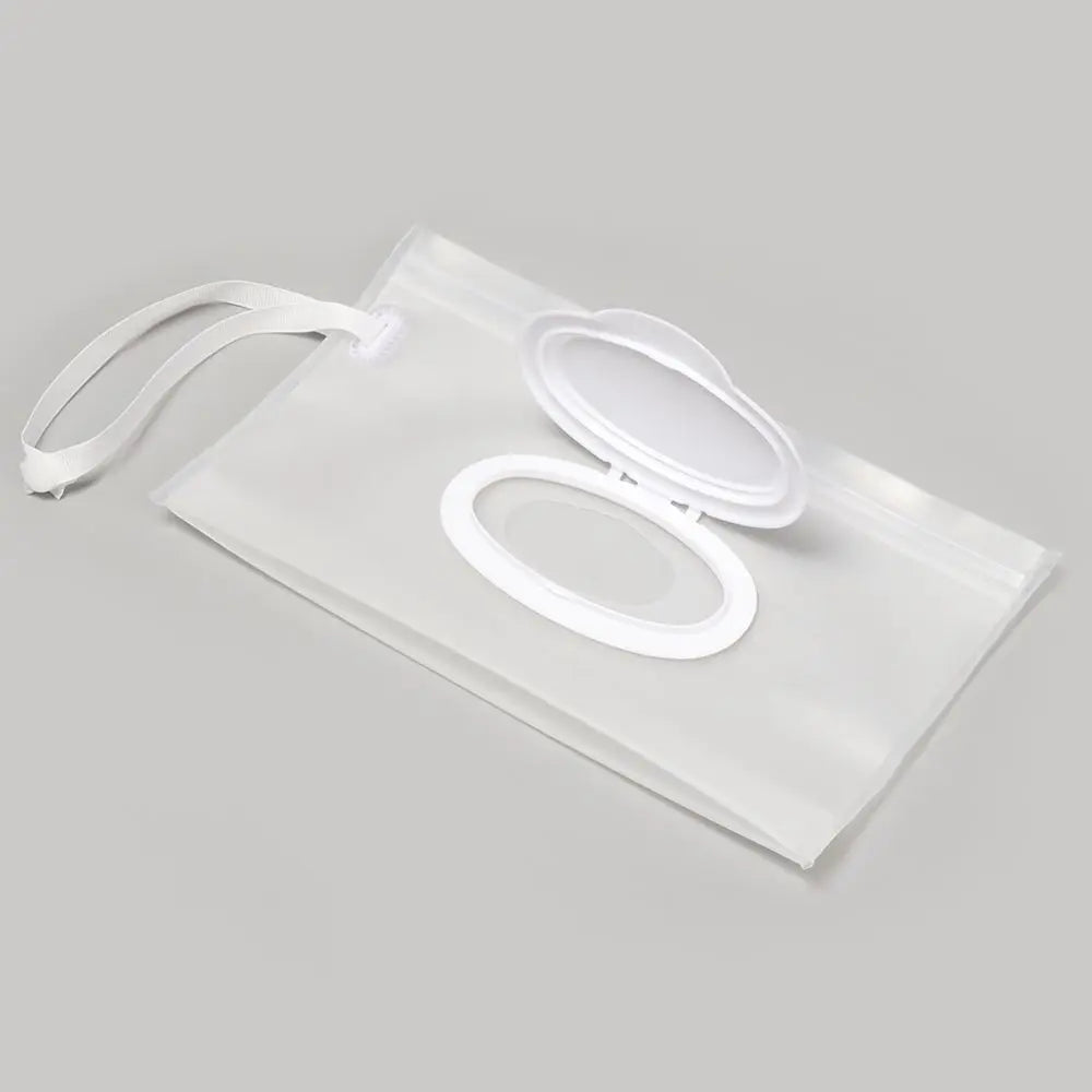 Reusable baby wipes holder in a clear case, ideal for strollers and diaper bag essentials