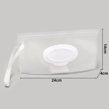 Compact travel wet wipes dispenser with snap strap, a must-have for busy parents
