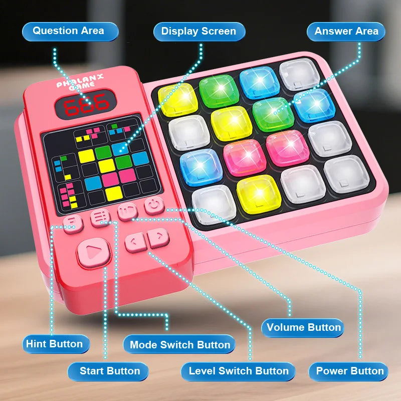Close-up of a stress-relief musical game console, a cognitive brain trainer activity toy.