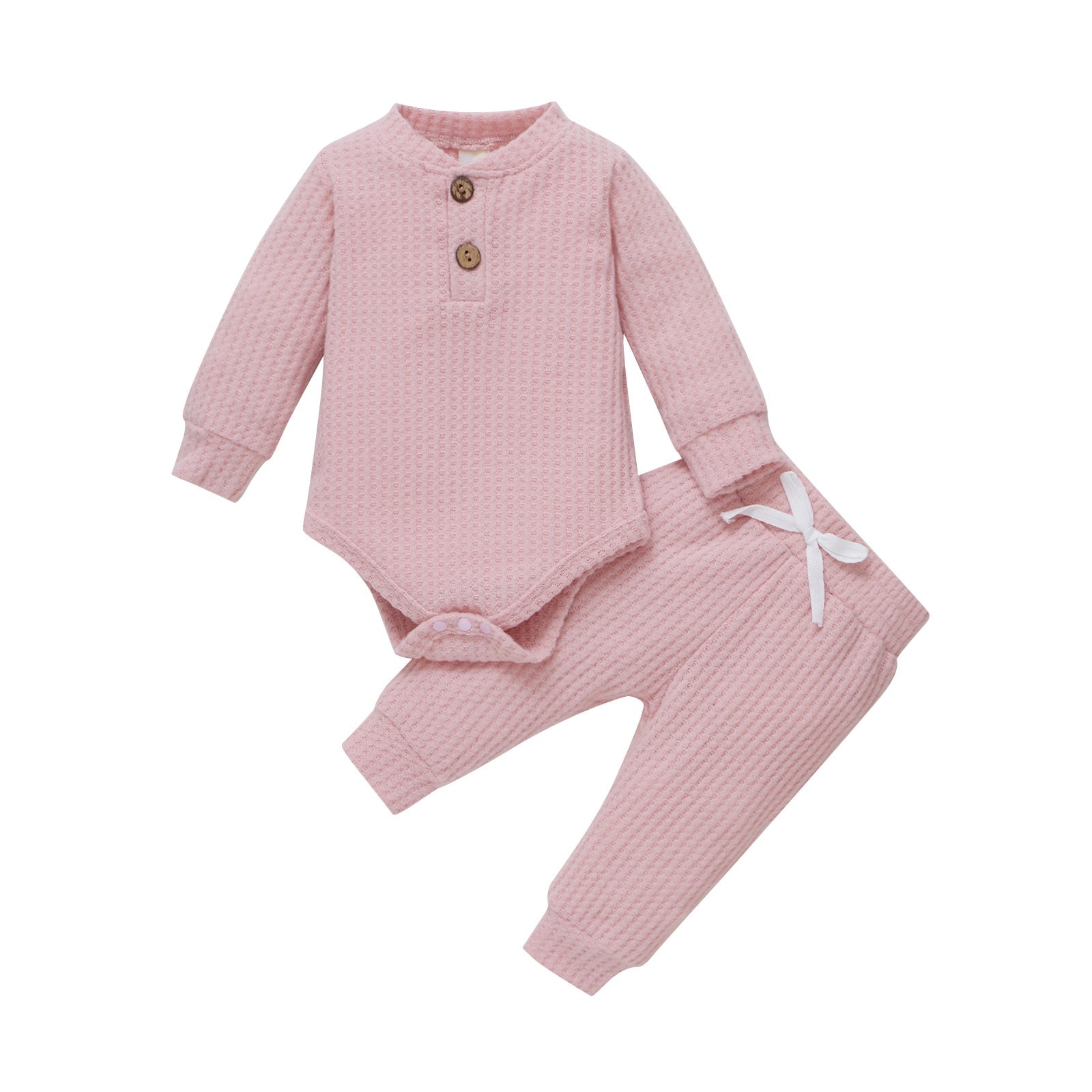 Cozy babywear: two-piece ribbed cotton long sleeve romper and pant set
