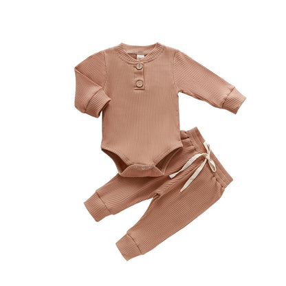 Softest baby apparel: unisex long sleeve ribbed cotton romper and pants set