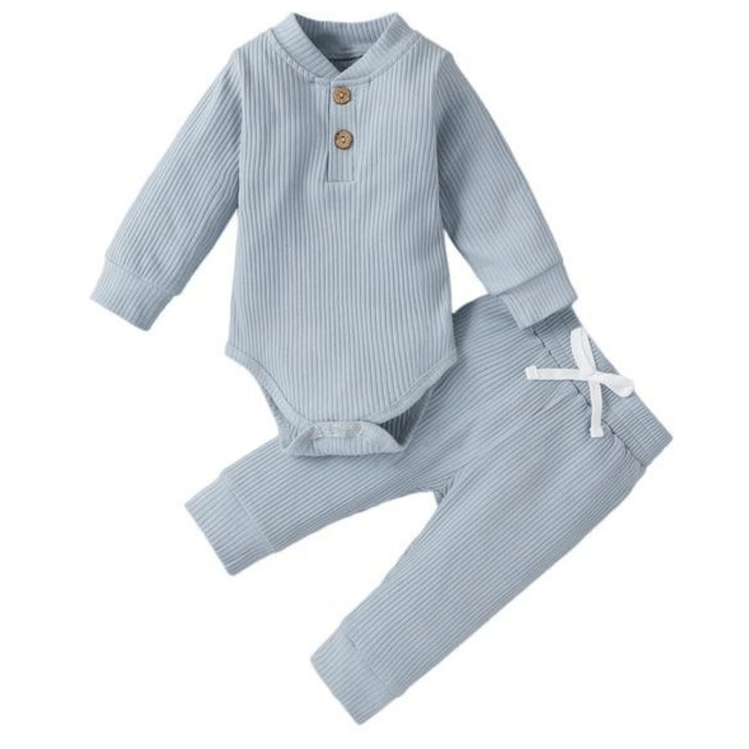 Unisex baby fashion: ribbed cotton long sleeve romper set for comfortable wear