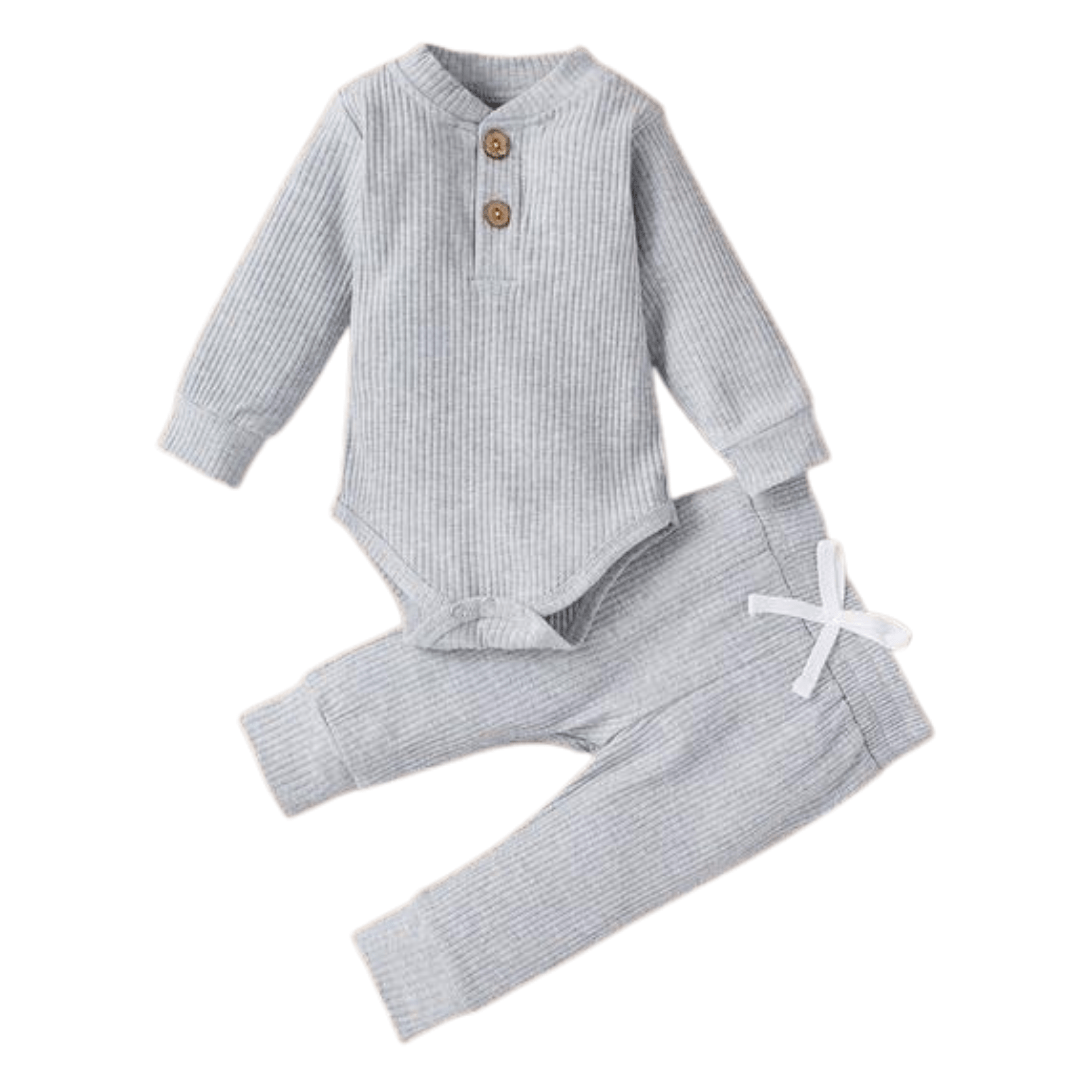 Matching baby pants, ribbed cotton, with an elastic waistband for infant comfort