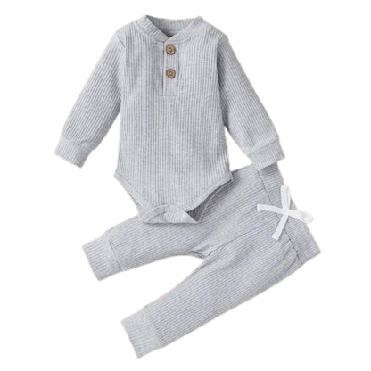 Matching baby pants, ribbed cotton, with an elastic waistband for infant comfort
