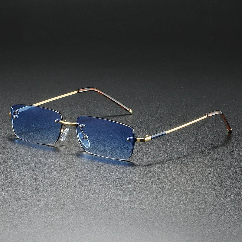 Chic rimless rectangular sunglasses in a modern design, with attractive gold gradient lenses for a stylish look.
