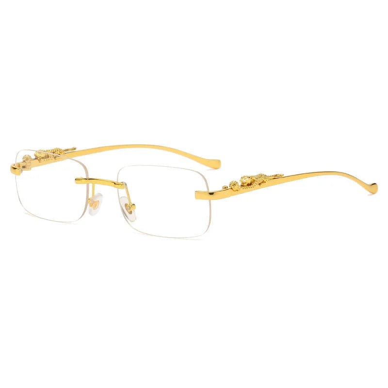 Elegant rimless leopard head sunglasses, unisex style, offering complete UV400 defense.