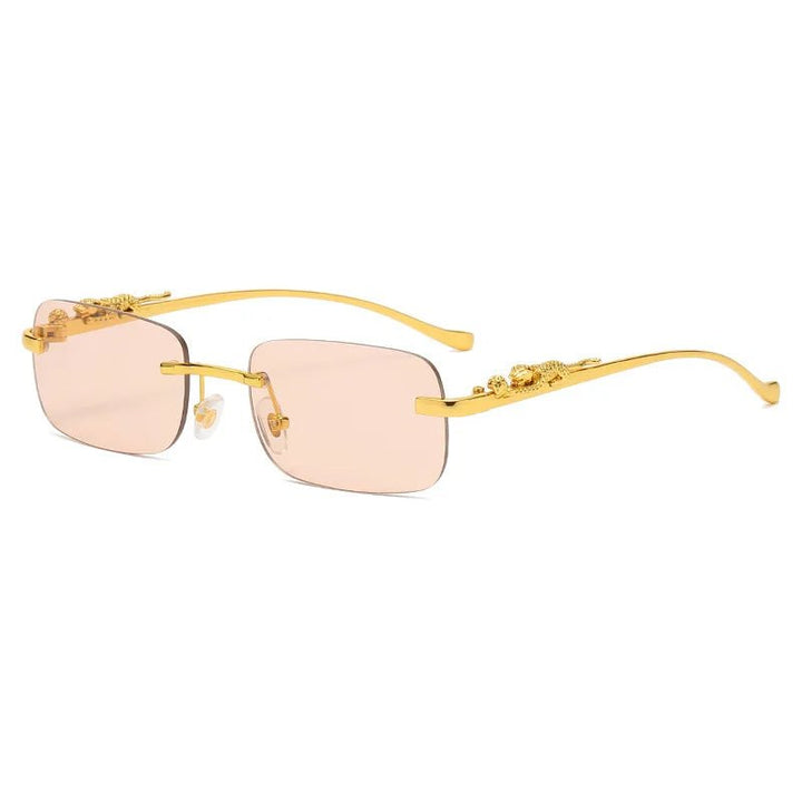 UV400 fashion sunglasses: Rimless, leopard head temples, stylish & anti-reflective.