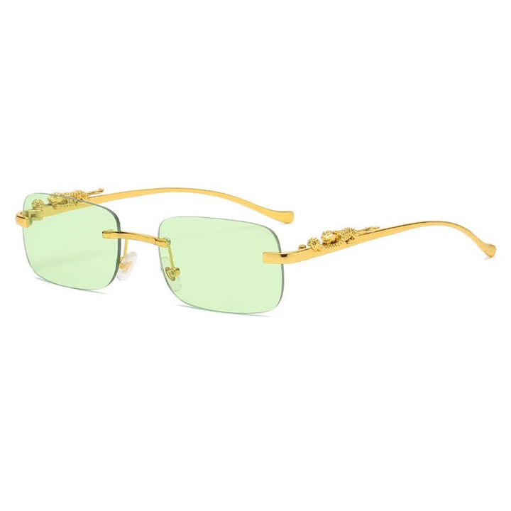 Travel essential: Unisex rimless leopard head sunglasses with optimal UV400 protection.