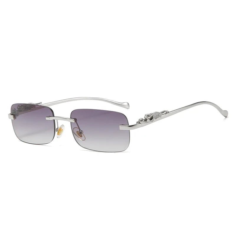 Sleek rimless leopard head sunglasses, unisex, with UV400 protection for your eyes.