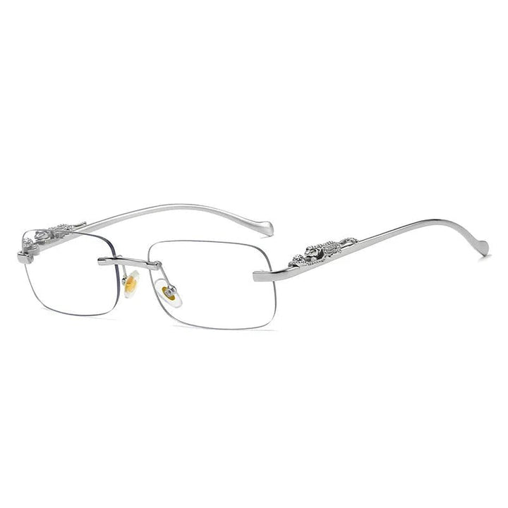Unisex rimless leopard head sunglasses, UV400 protection, perfect for stylish outdoor looks.