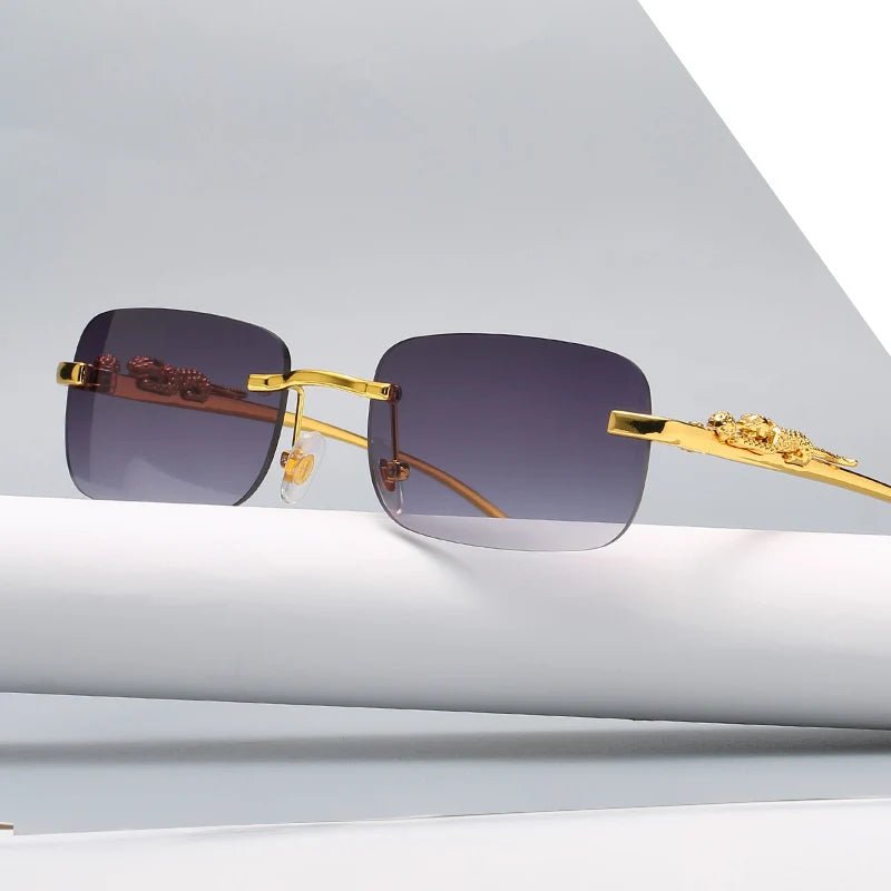 Stylish rimless leopard head sunglasses with gradient lenses & UV400 protection. Fashionable.