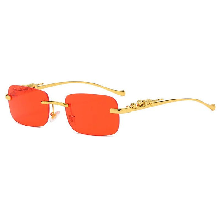 Unisex rimless eyewear, stylish leopard head design, essential UV400 sun protection.
