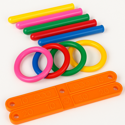 Educational ring toss coordination game for kids and adults, perfect for backyard or park play.