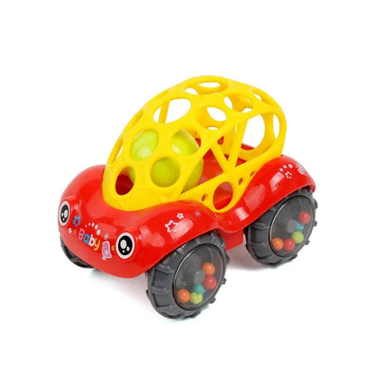 Unisex rattle toy car on a soft play mat, ideal for newborn sensory exploration and tactile development.