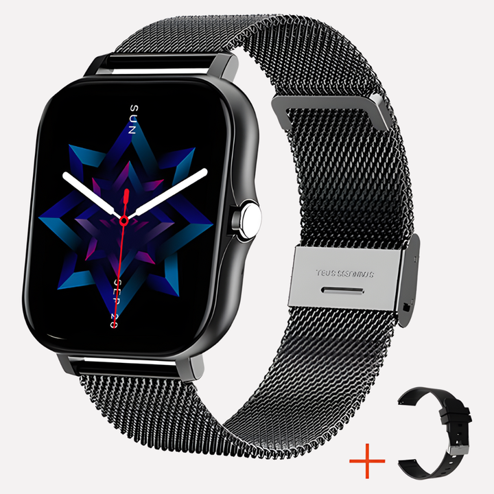 Digital wearable smartwatch for personal security with real-time GPS tracking and instant SOS emergency alerts.