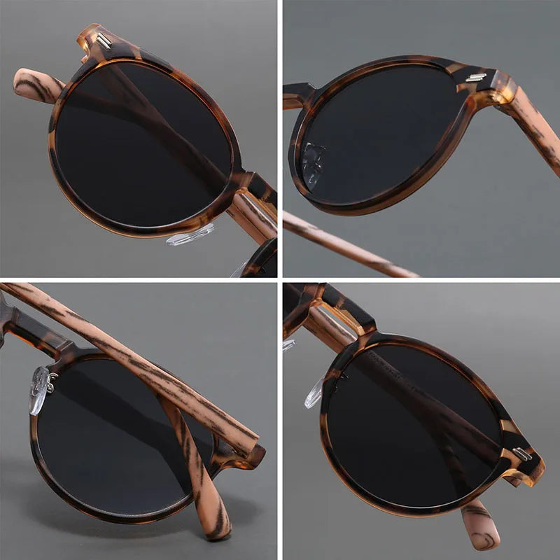 Light brown Unisex Sahara Shades: Trendy round sunglasses featuring UV protection and scratch-resistant lenses.