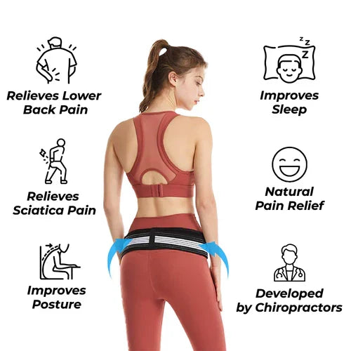 Sciatica and lumbar support belt for comfortable all-day pain management.