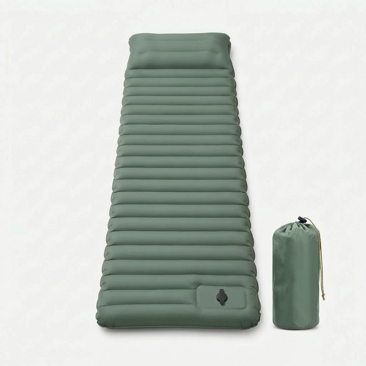 Inflated 4-inch self-inflating camping pad in a tent, offering comfortable sleep for outdoor enthusiasts.