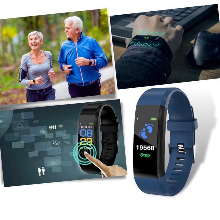 Unisex senior smartwatch monitoring heart rate & blood pressure. Easy-to-use health tracker for active lifestyles.