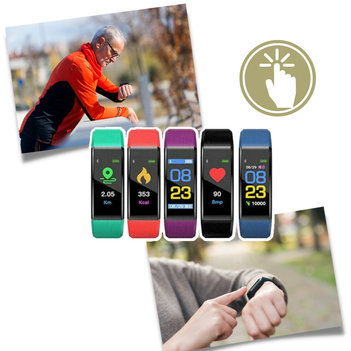 Elderly care smartwatch with large display for blood pressure and heart rate tracking. Wellness device.