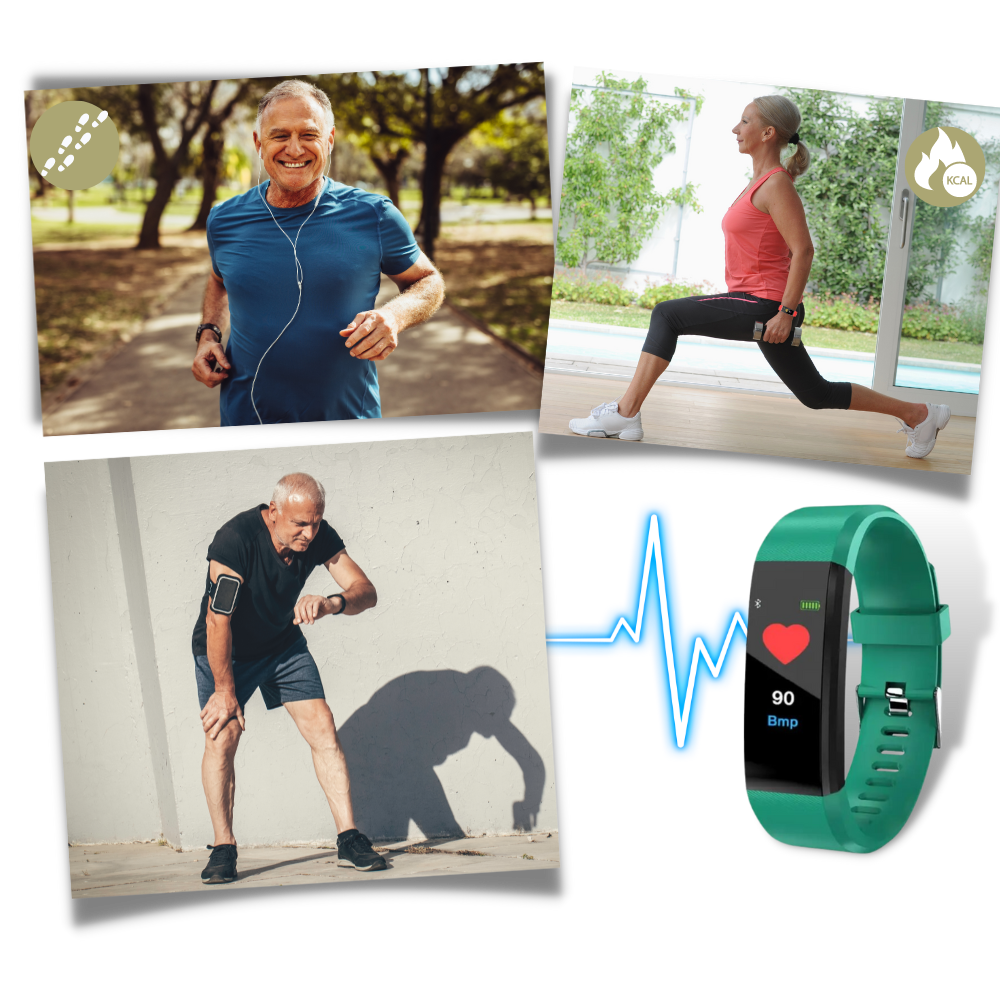 Unisex health tracker smartwatch, with large display for heart rate and blood pressure monitoring. USB charging.
