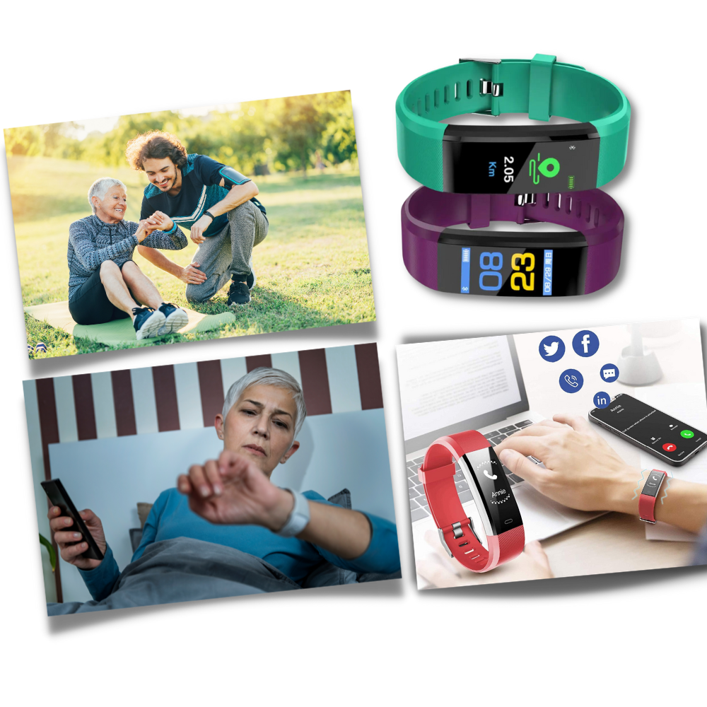 Active lifestyle senior smartwatch. Tracks heart rate & blood pressure, easy to use display for wellness.