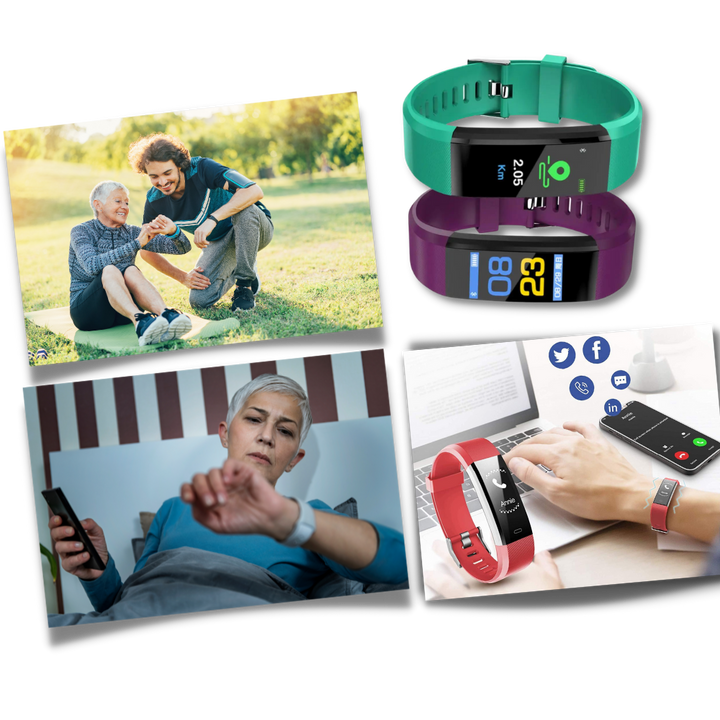 Active lifestyle senior smartwatch. Tracks heart rate & blood pressure, easy to use display for wellness.