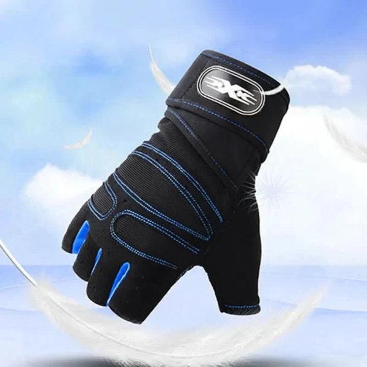 Unisex shock-resistant training gloves with wrist support for weightlifting & fitness.