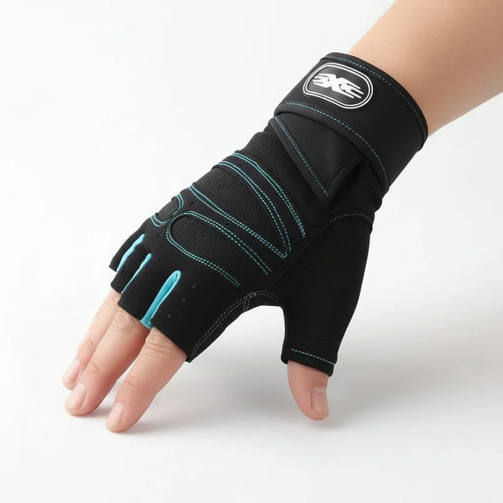 Durable gym training gloves featuring strong wrist support & shock absorption for workouts.