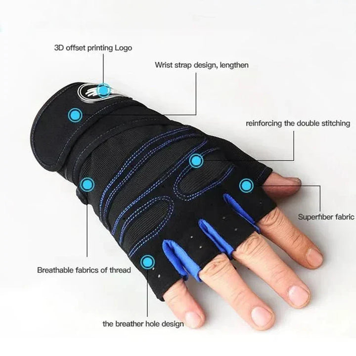 Ergonomic cycling & weightlifting gloves providing excellent wrist stability & shock resistance.