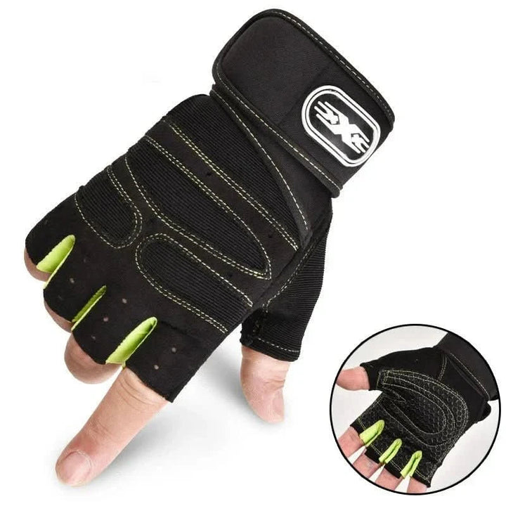 Adjustable unisex training gloves for gym use, featuring robust wrist support & shock-proofing.