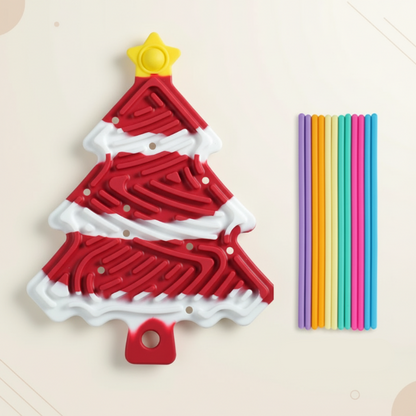 Overhead shot of a full silicone fidget sensory board, displaying all its pop bubbles and features.