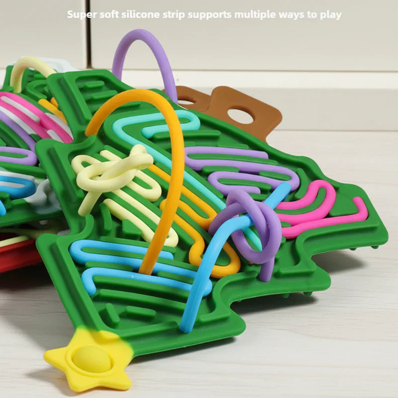 Child interacting with a vibrant silicone fidget board, using it as an educational stress relief toy.