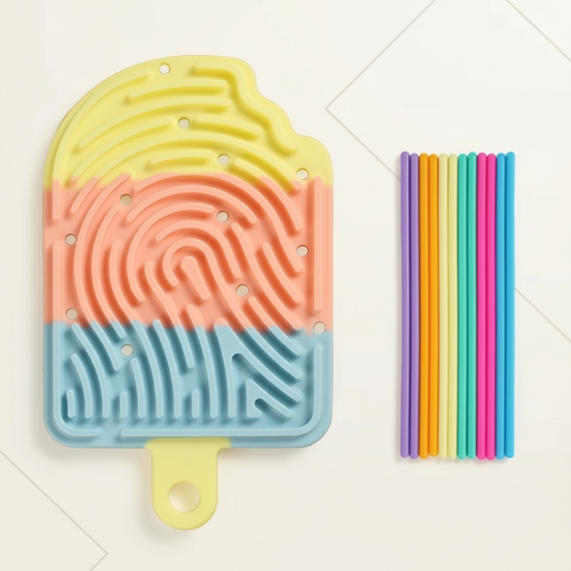 Detail shot of a silicone fidget board with textured patterns, suitable for sensory stimulation.