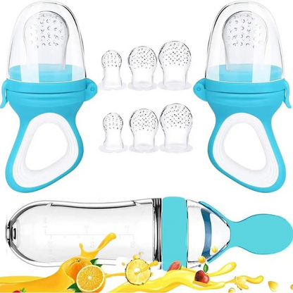 Infant silicone teether and feeder, ergonomic design for small hands