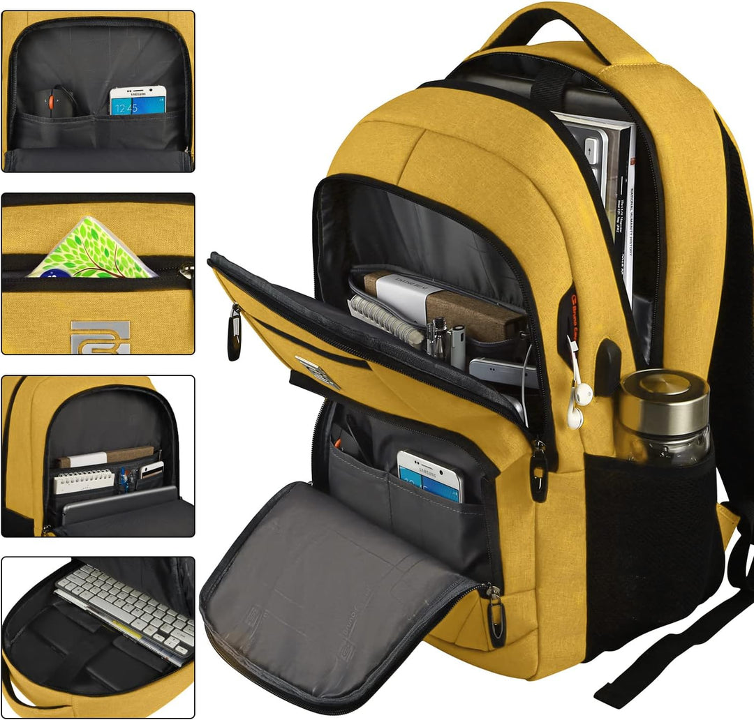 Organized slim backpack with hidden anti-theft pockets, USB charging, & laptop sleeve.