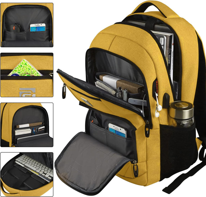 Organized slim backpack with hidden anti-theft pockets, USB charging, & laptop sleeve.