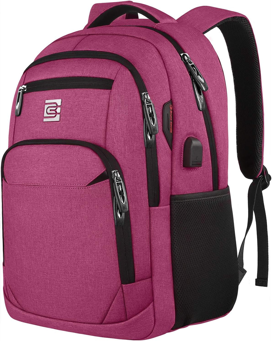 Durable, water-repellent fabric texture of a unisex anti-theft USB charging backpack.
