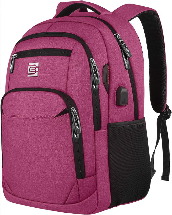 Durable, water-repellent fabric texture of a unisex anti-theft USB charging backpack.