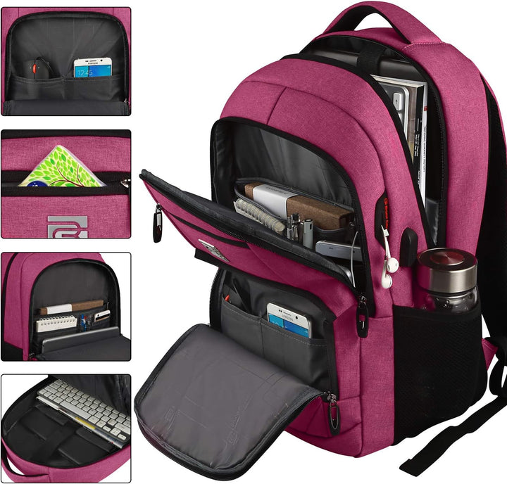 Side view of a grey slim anti-theft backpack with USB charging functionality and comfortable straps.