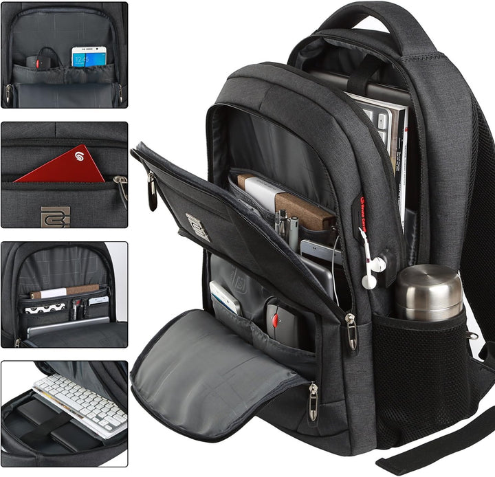 Ergonomic padded shoulder straps and back panel on a unisex anti-theft USB charging daypack.