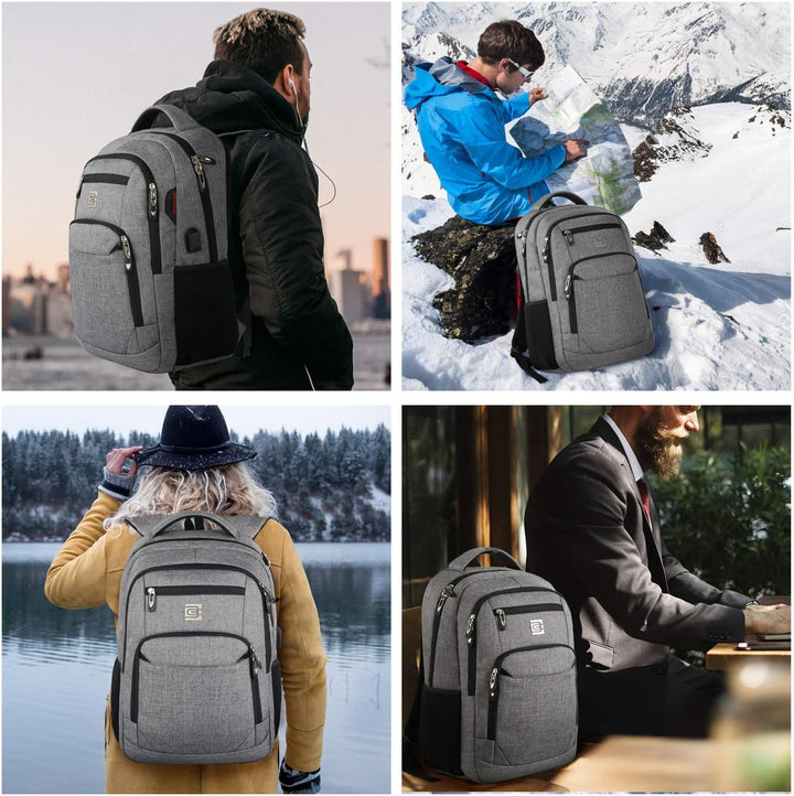 Comfortable slim anti-theft backpack with padded back support and integrated USB charging.