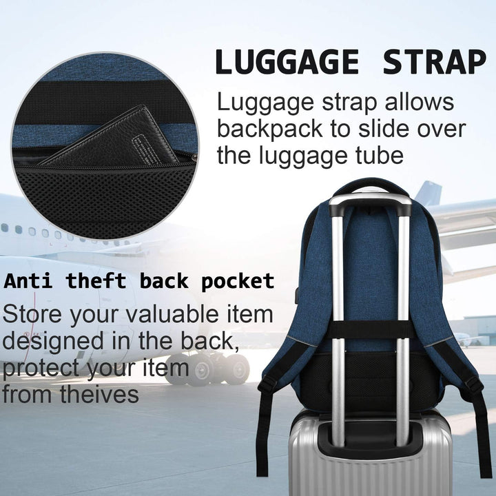 Padded laptop compartment in a slim, water-repellent anti-theft USB charging backpack.