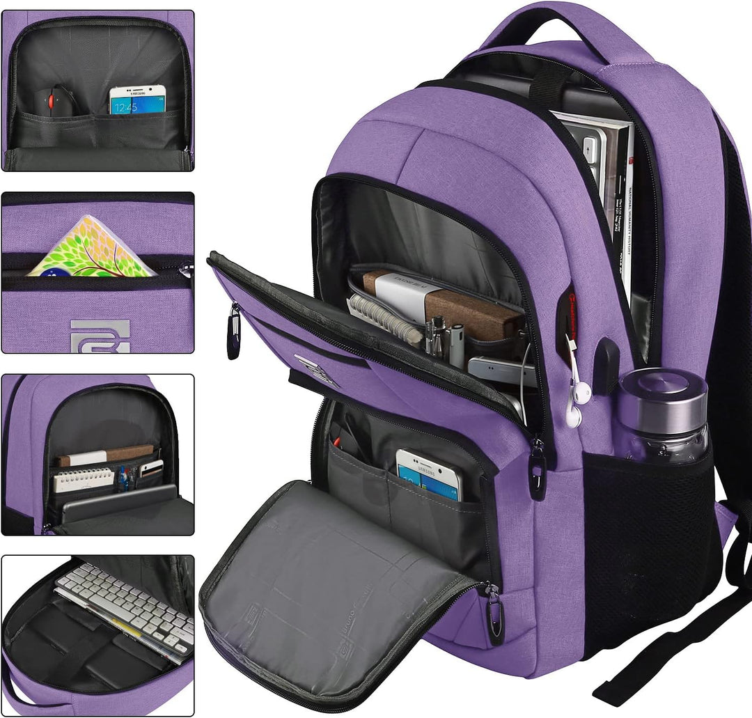 Sleek slim profile anti-theft backpack, minimalist design, USB charging, unisex style.