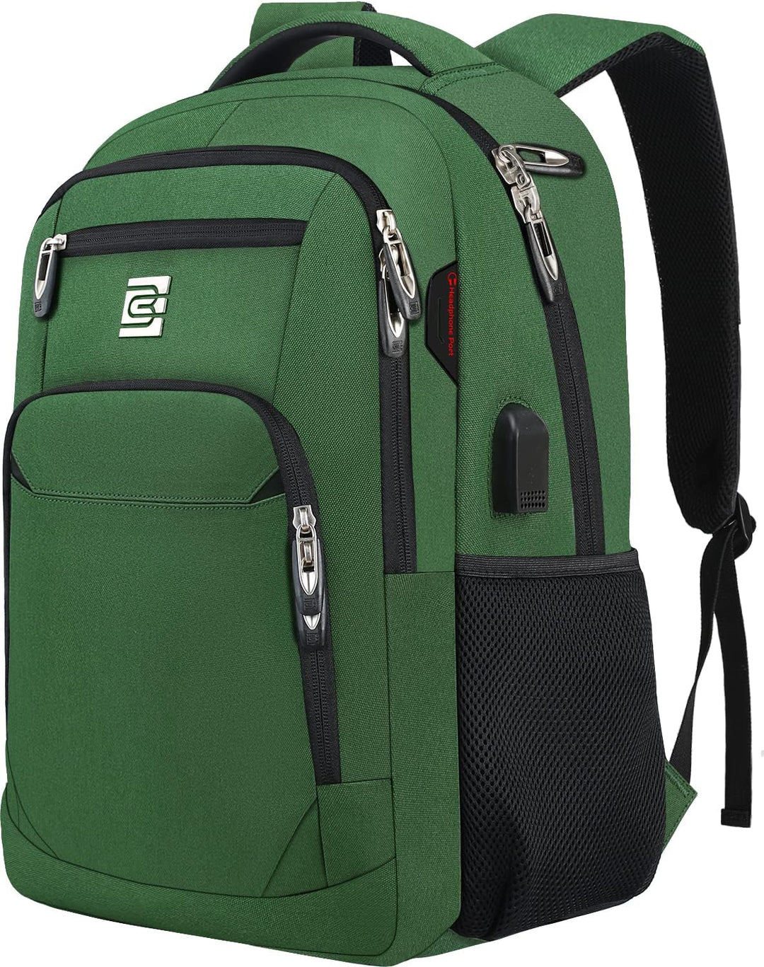 Organized interior of slim laptop backpack with anti-theft pockets & power bank cable.