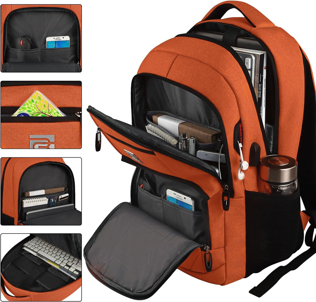 Water-resistant slim anti-theft backpack deflecting rain, showcasing durable fabric.