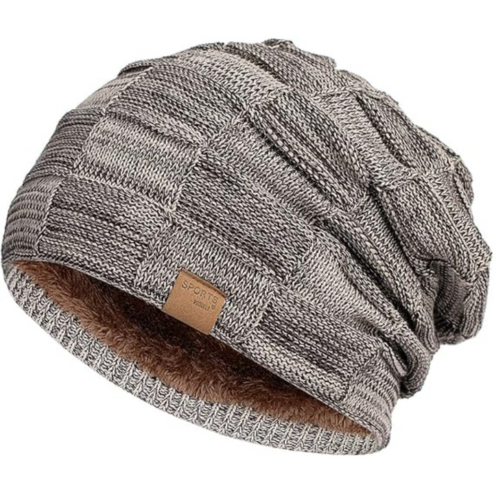 Cozy knit slouchy beanie for men & women. Stylish winter hat for cold weather fashion.
