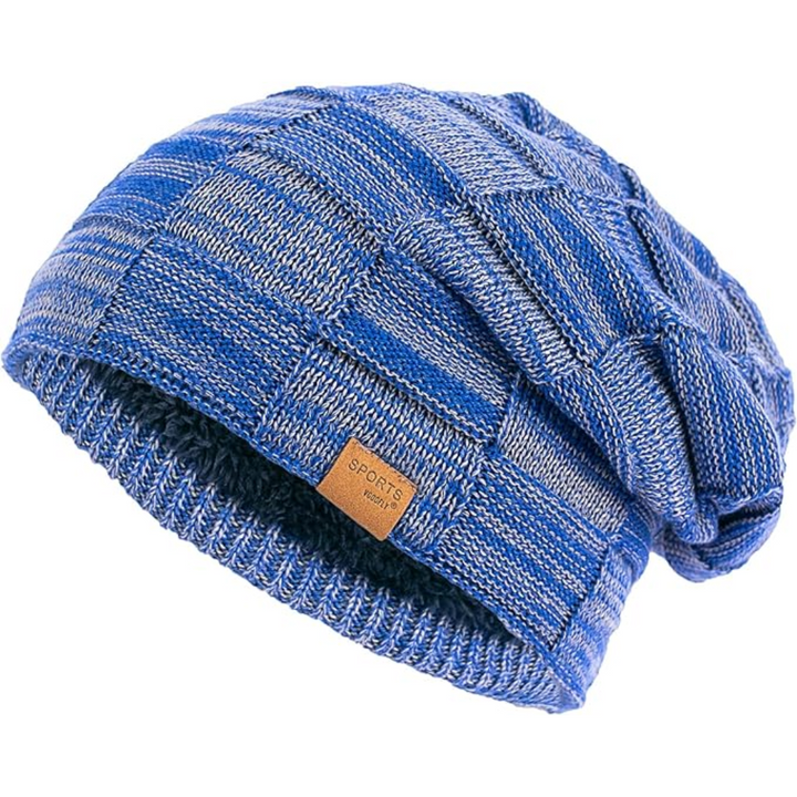 Fashionable slouchy knit beanie, a warm unisex winter hat for casual everyday wear.