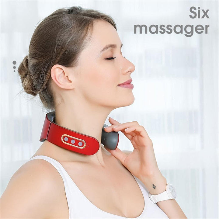 Close-up of a 4D neck and shoulder massager, designed for targeted heat relief and muscle relaxation.