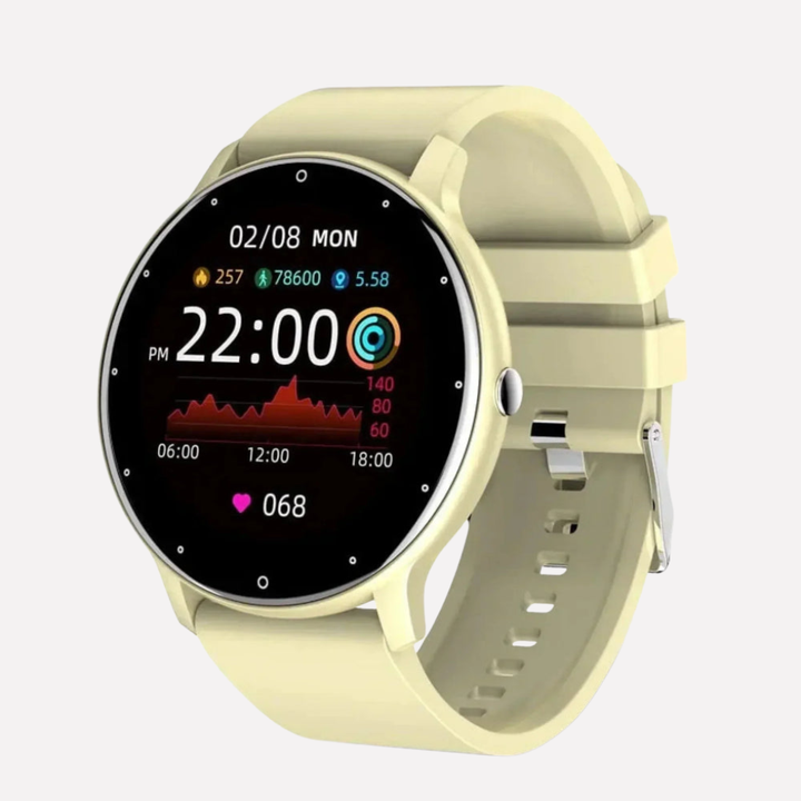 Sleek unisex smart watch, comfortable wrist wear, monitors heart rate, blood oxygen, and daily fitness.
